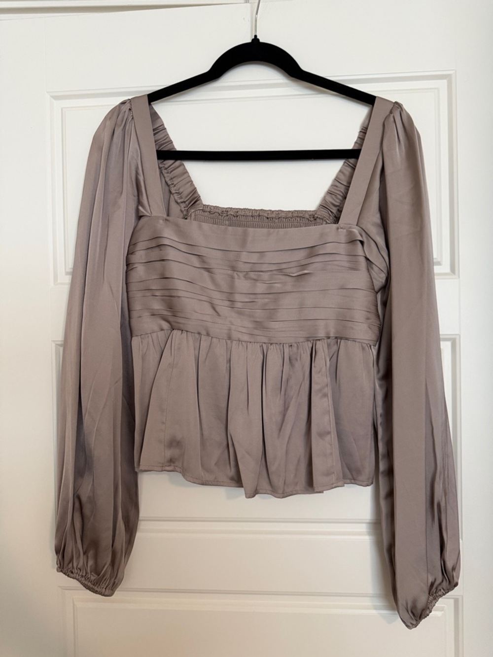 Abercrombie & Fitch Taupe Square-Neck Peplum Blouse